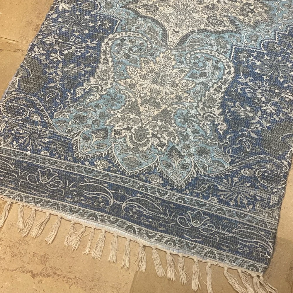 Set of 2 Rugs Blue and White Patterned knotted flat Rug 5x3 - Picture 2 of 6